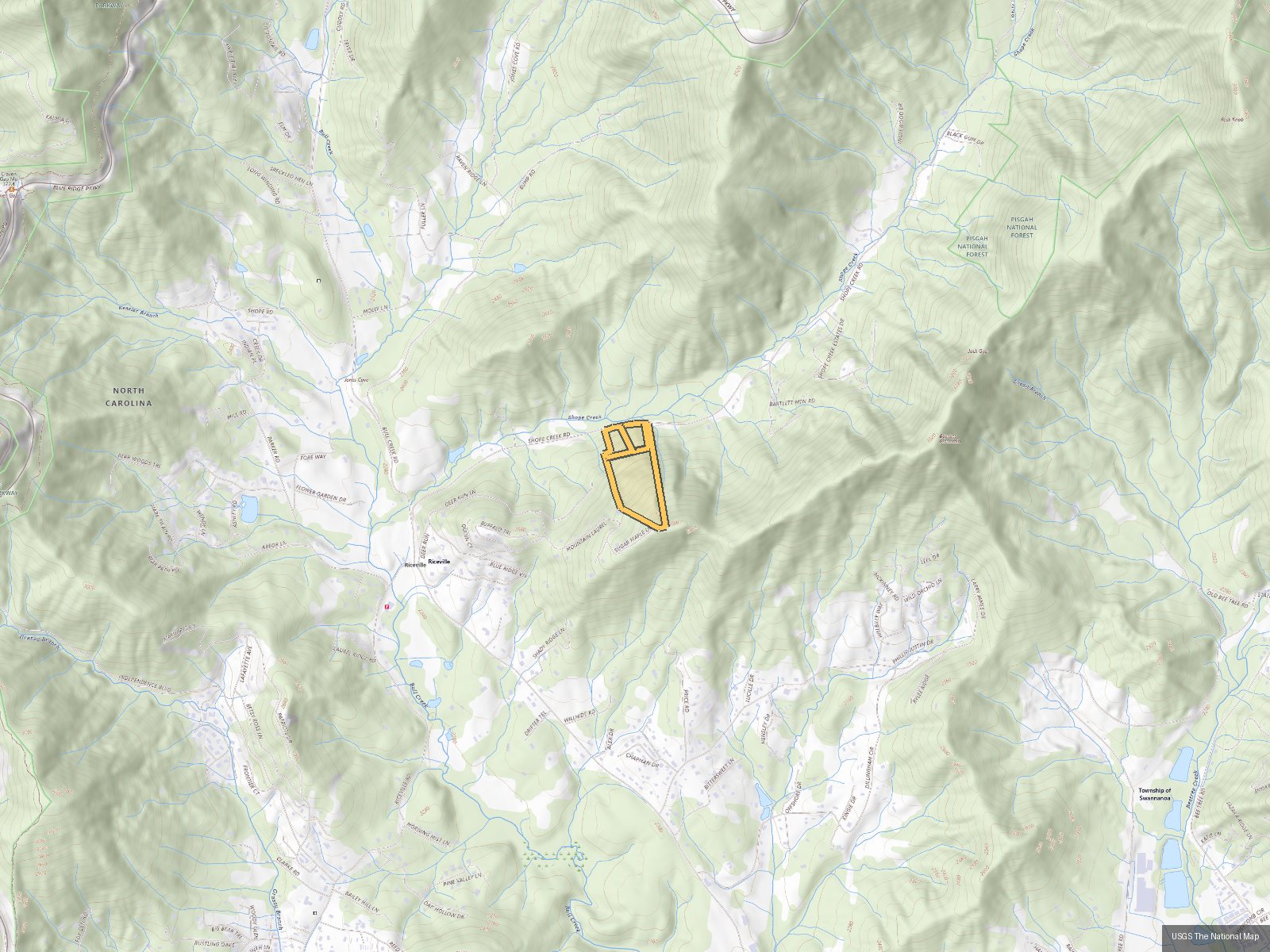 Vicinity map showing the tract near Asheville